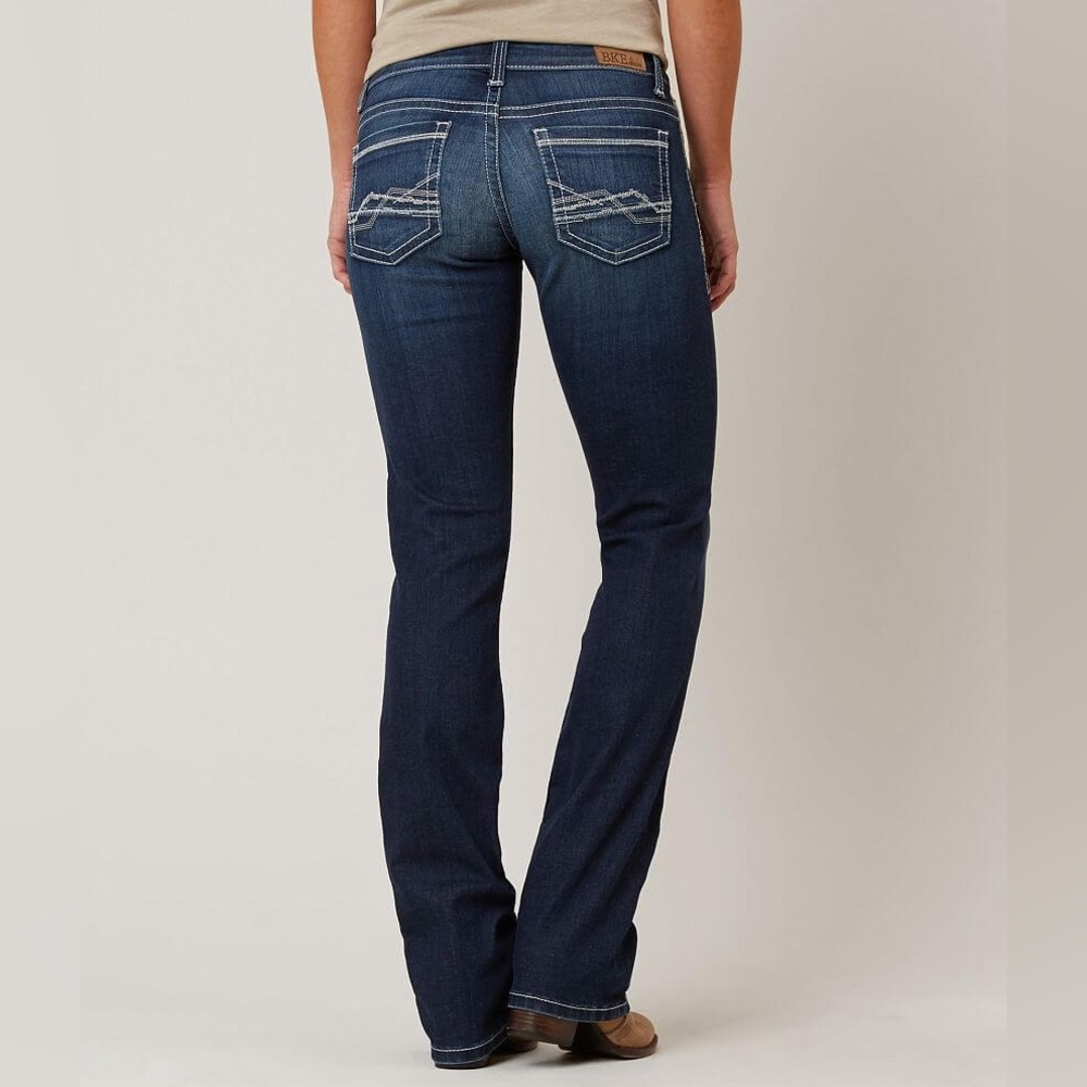 BKE Culture Boot Cut Low Rise Jeans With Stretch And Contrast Stitching Size 28 - Picture 3 of 16